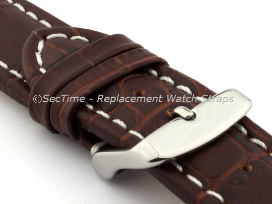 Leather Watch Strap CROCO RM Dark Brown/White 24mm