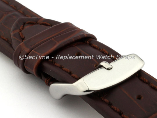 Leather Watch Strap CROCO RM Dark Brown/Brown 22mm