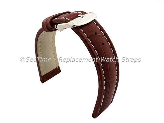 Leather Watch Strap CROCO RM Brown/White 24mm