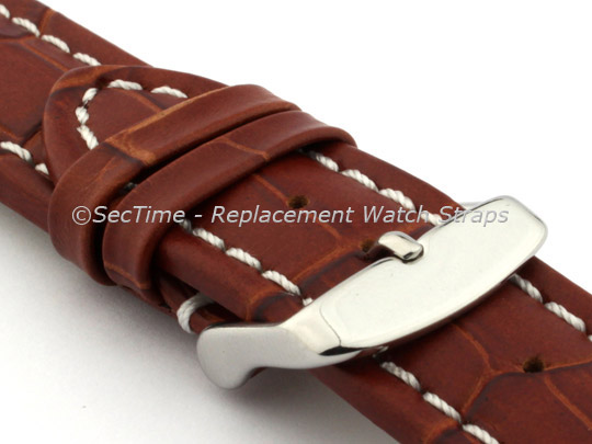 Leather Watch Strap CROCO RM Brown/White 18mm