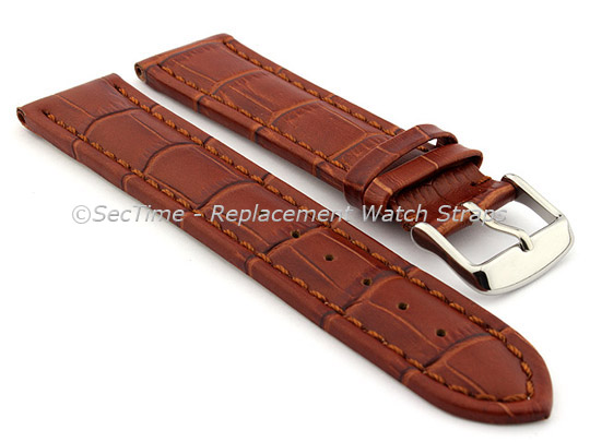 Leather Watch Strap CROCO RM Brown/Brown 20mm