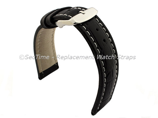 Leather Watch Strap CROCO RM Black/White 28mm