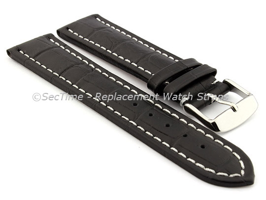 Leather Watch Strap CROCO RM Black/White 22mm