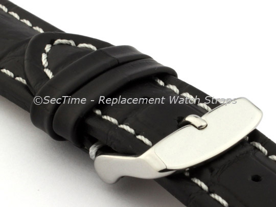 Leather Watch Strap CROCO RM Black/White 24mm