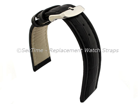 Leather Watch Strap CROCO RM Black/Black 30mm