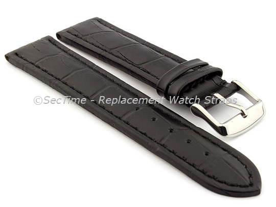 Leather Watch Strap CROCO RM Black/Black 30mm