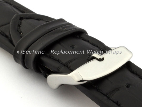 Leather Watch Strap CROCO RM Black/Black 26mm