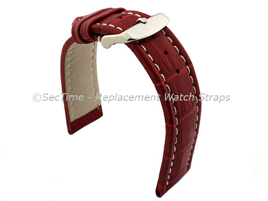 Leather Watch Strap CROCO RM Red/White 20mm