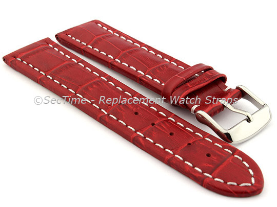 Leather Watch Strap CROCO RM Red/White 18mm