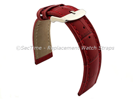 Leather Watch Strap CROCO RM Red/Red 22mm