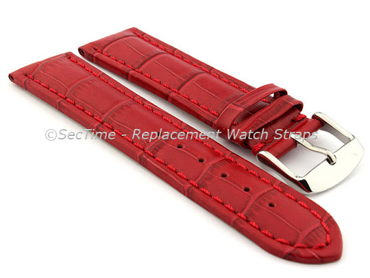 Leather Watch Strap CROCO RM Red/Red 18mm