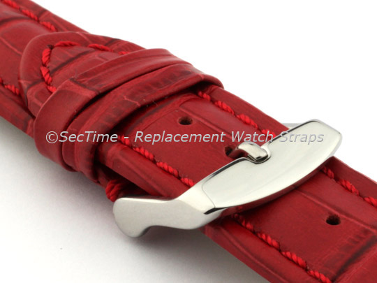 Leather Watch Strap CROCO RM Red/Red 20mm