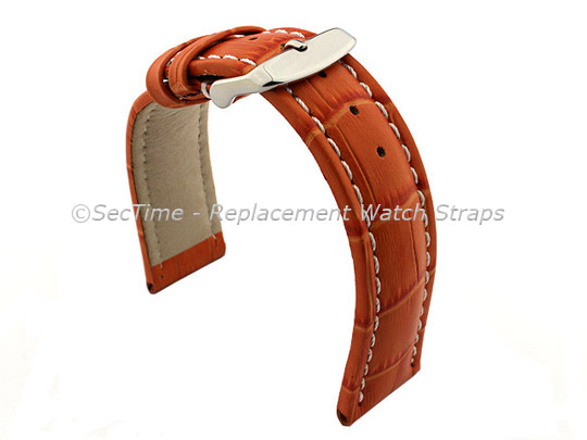 Leather Watch Strap CROCO RM Orange/White 20mm