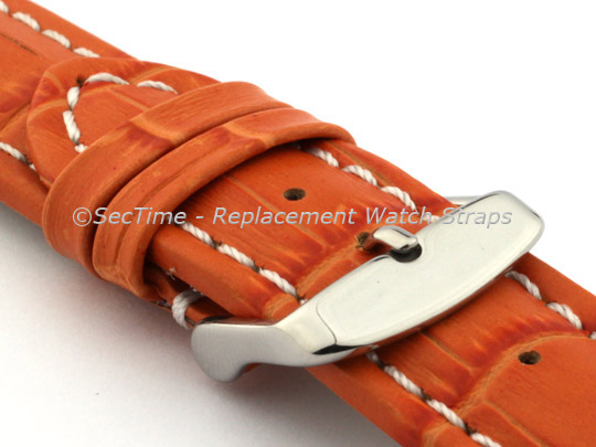 Leather Watch Strap CROCO RM Orange/White 20mm