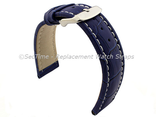 Leather Watch Strap CROCO RM Blue/White 24mm