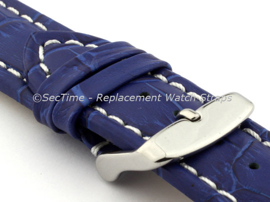 Leather Watch Strap CROCO RM Blue/White 22mm