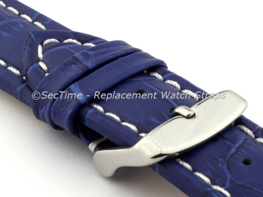 Leather Watch Strap CROCO RM Blue/White 24mm