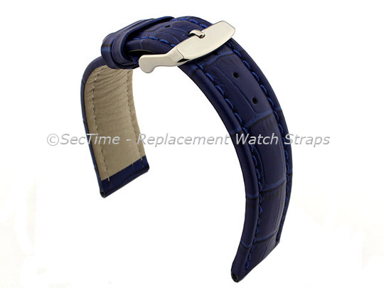 Leather Watch Strap CROCO RM Blue/Blue 18mm