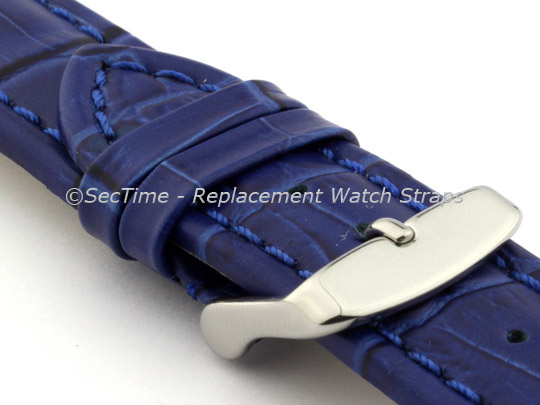 Leather Watch Strap CROCO RM Blue/Blue 24mm