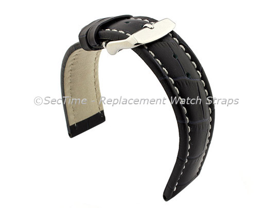 Leather Watch Strap CROCO RM Navy Blue/White 18mm