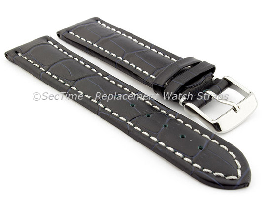 Leather Watch Strap CROCO RM Navy Blue/White 22mm