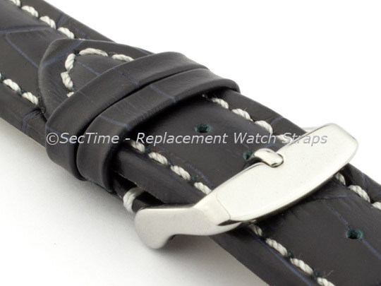 Leather Watch Strap CROCO RM Navy Blue/White 24mm