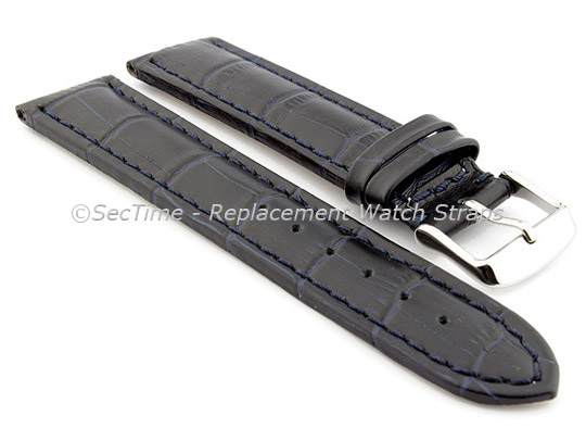 Leather Watch Strap CROCO RM Navy Blue/Blue 26mm