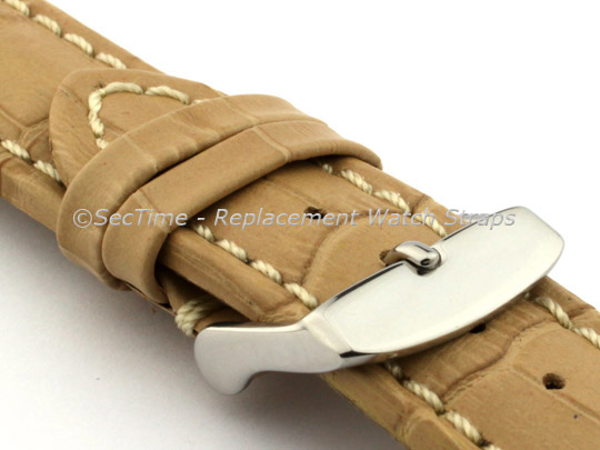 Leather Watch Strap CROCO RM Cream/White 22mm