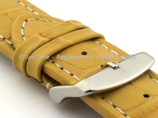 Leather Watch Strap CROCO RM Yellow/White 22mm