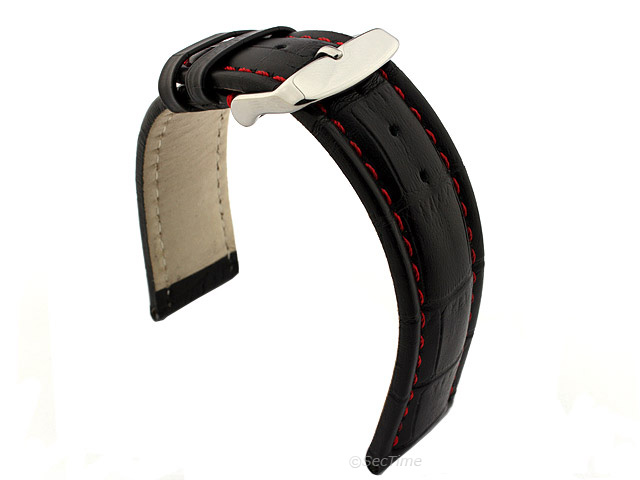 Leather Watch Strap CROCO RM Black/Red 28mm