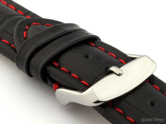 Leather Watch Strap CROCO RM Black/Red 20mm