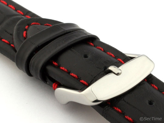 Leather Watch Strap CROCO RM Black/Red 28mm