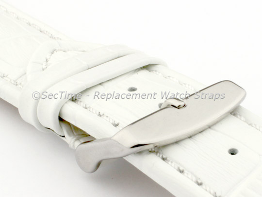 Leather Watch Strap CROCO RM White/White 28mm