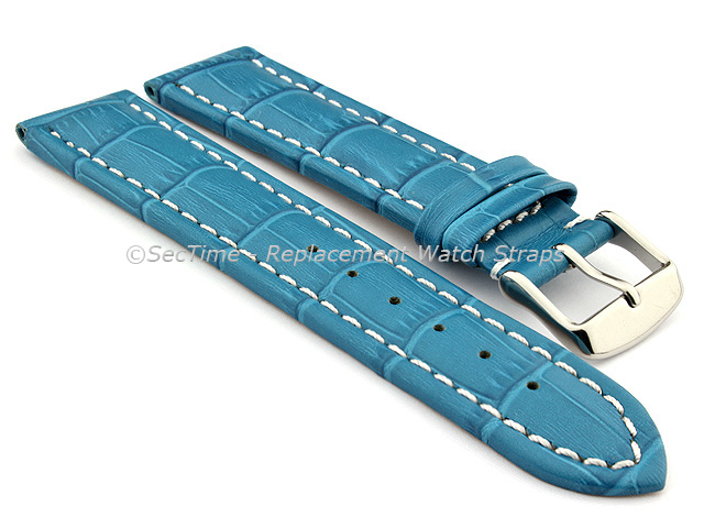 Leather Watch Strap CROCO RM Turquoise / White 18mm