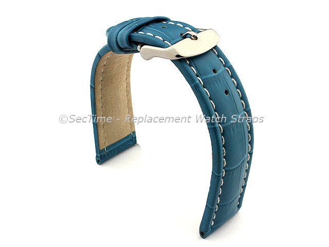 Leather Watch Strap CROCO RM Turquoise / White 28mm