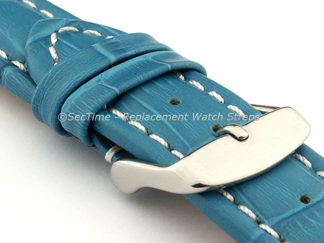 Leather Watch Strap CROCO RM Turquoise / White 24mm