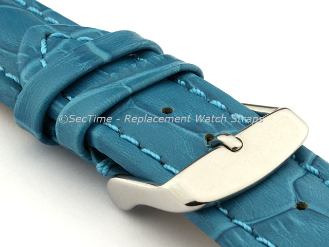 Leather Watch Strap CROCO RM Turquoise / Turquoise 18mm