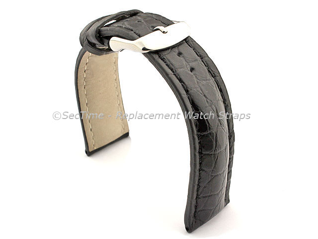 Genuine Crocodile Leather Watch Strap Band Mississippi Black/Black 20mm
