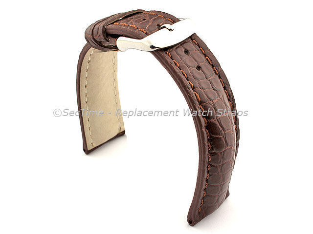 Genuine Crocodile Leather Watch Strap Band Mississippi Dark Brown/Brown 24mm