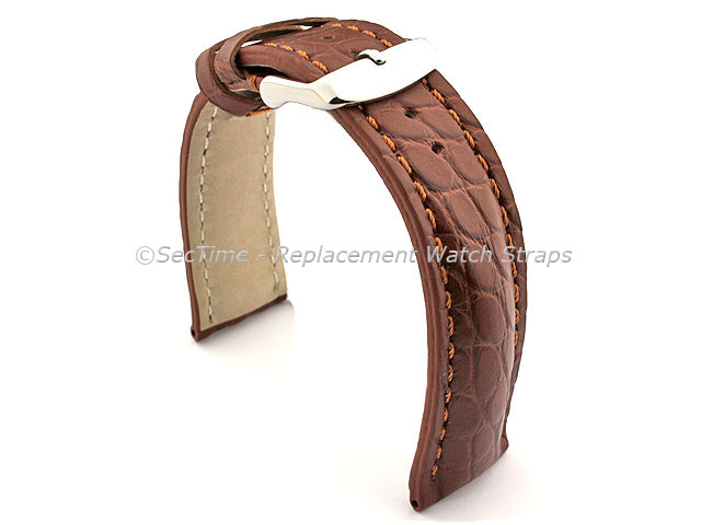 Genuine Crocodile Leather Watch Strap Band Mississippi Brown/Brown 24mm