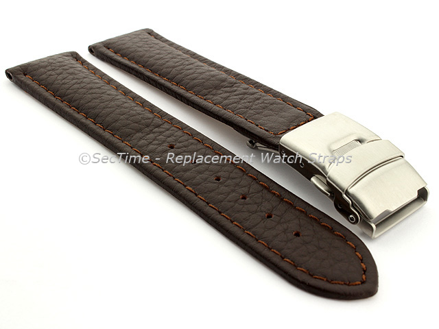 Genuine Leather Watch Strap Freiburg Deployment Clasp  Dark Brown / Brown 20mm