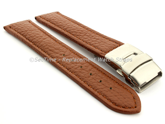 Genuine Leather Watch Strap Freiburg Deployment Clasp  Brown / Brown 18mm