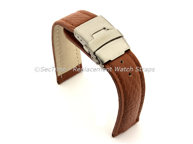 Genuine Leather Watch Strap Freiburg Deployment Clasp  Brown / Brown 22mm