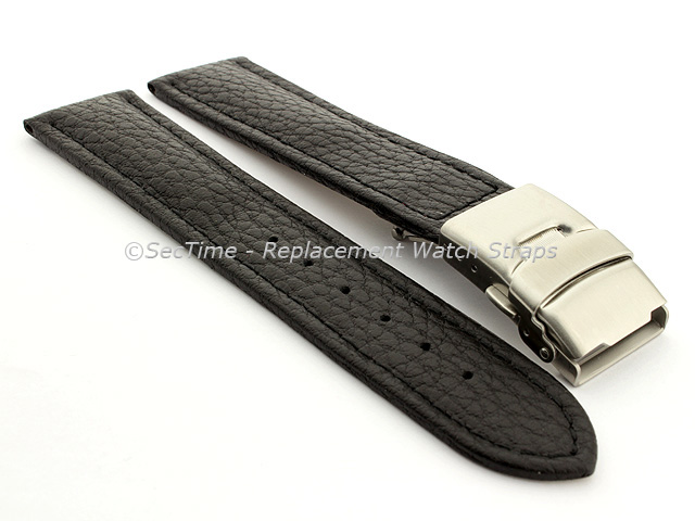 Genuine Leather Watch Strap Freiburg Deployment Clasp  Black / Black 24mm