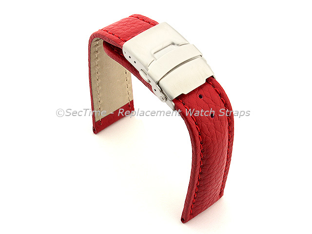 Genuine Leather Watch Strap Freiburg Deployment Clasp  Red / Red 22mm