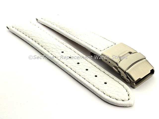 Genuine Leather Watch Strap Freiburg Deployment Clasp  White / White 18mm