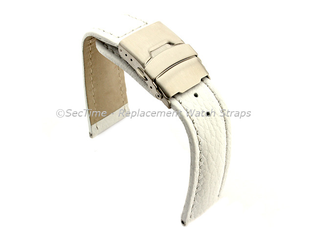 Genuine Leather Watch Strap Freiburg Deployment Clasp  White / White 26mm
