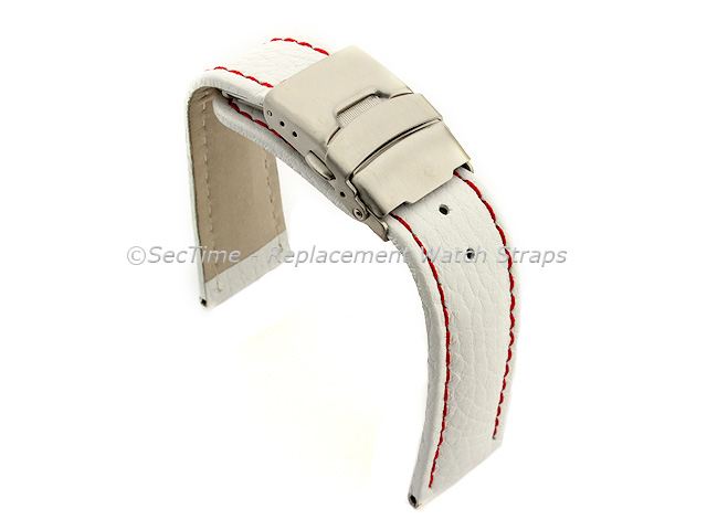 Genuine Leather Watch Strap Freiburg Deployment Clasp  White / Red 18mm