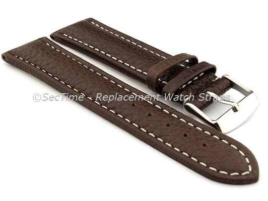 Watch Strap Band Freiburg RM Genuine Leather 28mm Dark Brown/White