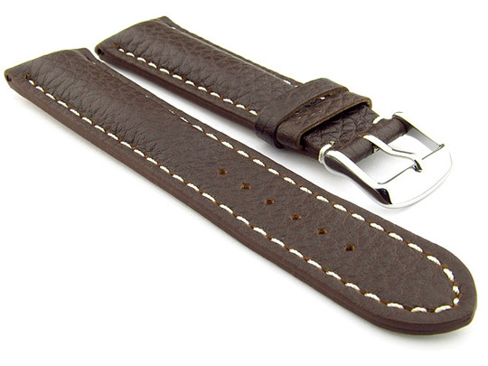 Padded Watch Strap Genuine Leather FREIBURG VIP Dark Brown/White 20mm